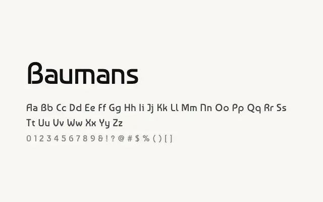Baumans specimen from Google Fonts
