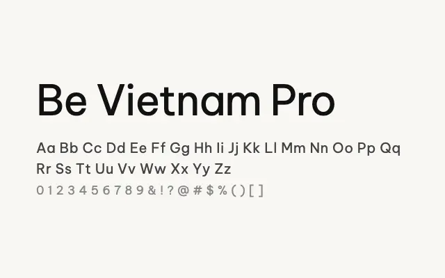 Be Vietnam Pro specimen from Google Fonts