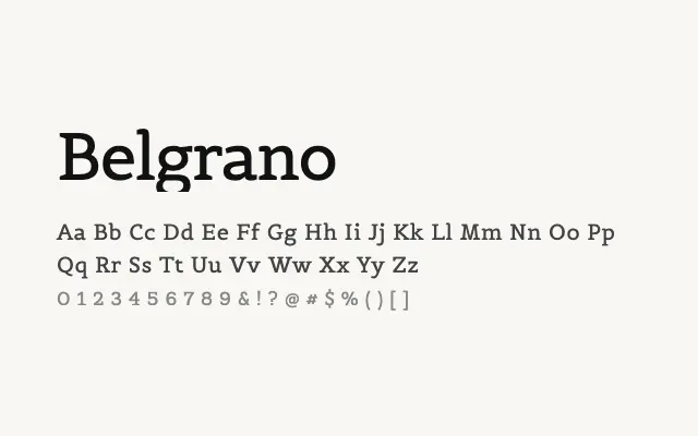 Belgrano specimen from Google Fonts