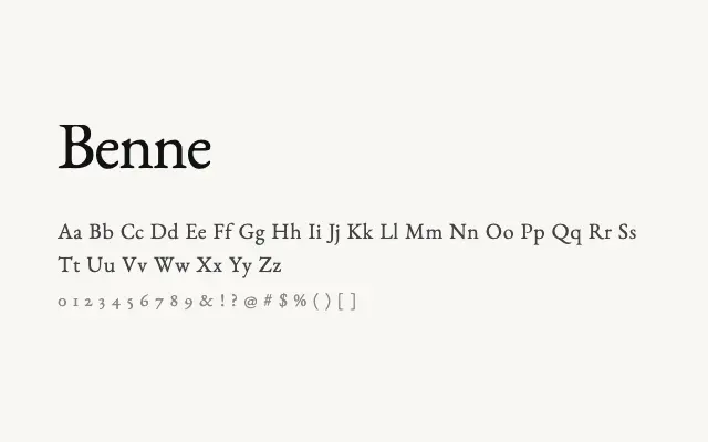 Benne specimen from Google Fonts