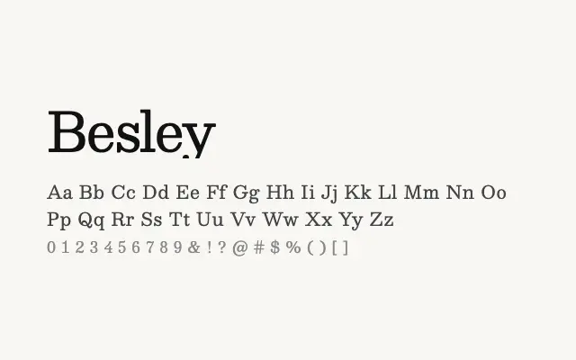 Besley specimen from Google Fonts