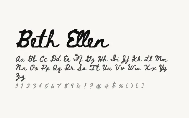 Beth Ellen specimen from Google Fonts