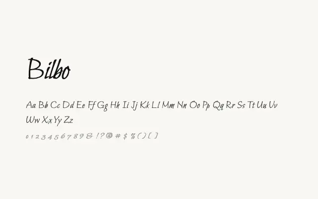 Bilbo specimen from Google Fonts