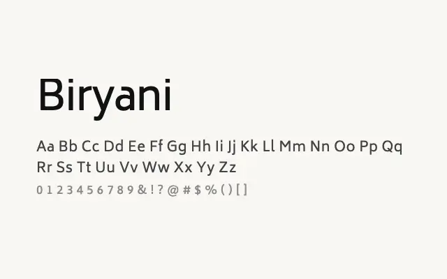 Biryani specimen from Google Fonts