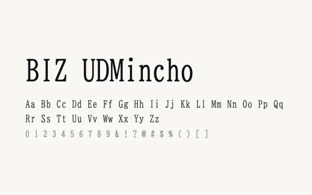 BIZ UDMincho specimen from Google Fonts