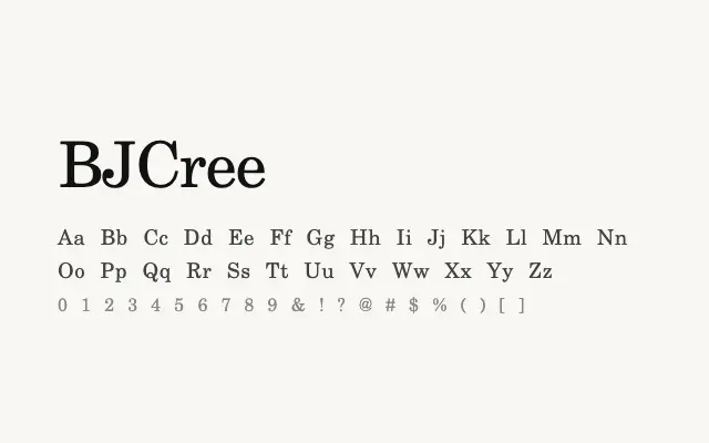 BJCree specimen from Google Fonts