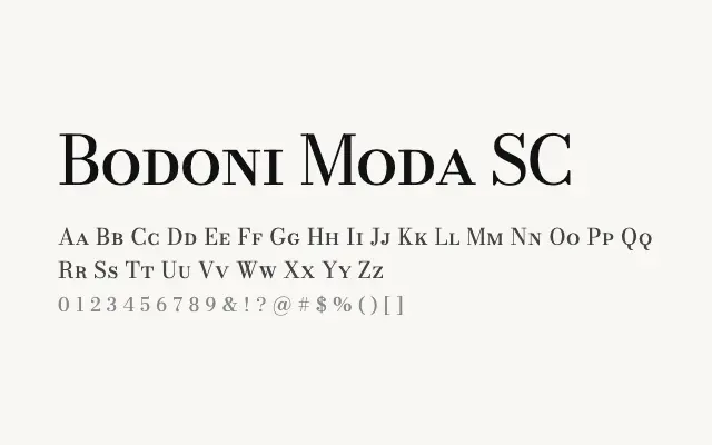 Bodoni Moda SC specimen from Google Fonts
