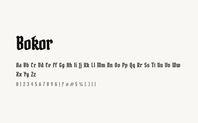 Bokor specimen from Google Fonts