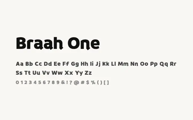 Braah One specimen from Google Fonts