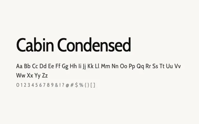 Cabin Condensed specimen from Google Fonts