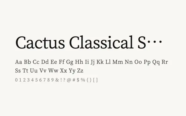 Cactus Classical Serif specimen from Google Fonts