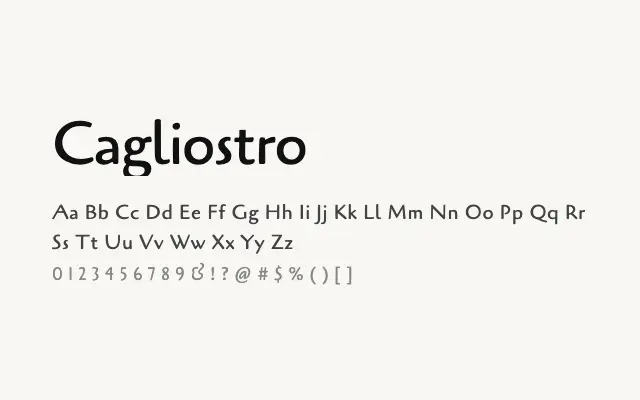 Cagliostro specimen from Google Fonts