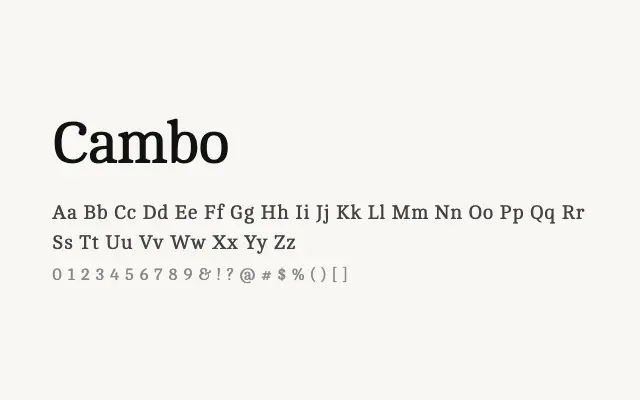 Cambo specimen from Google Fonts