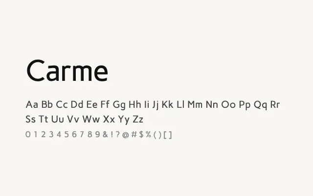 Carme specimen from Google Fonts