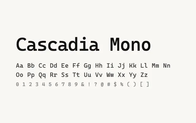 Cascadia Mono specimen from Google Fonts