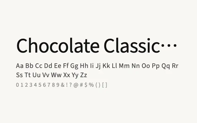Chocolate Classical Sans specimen from Google Fonts