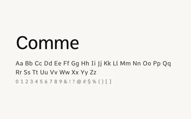 Comme specimen from Google Fonts