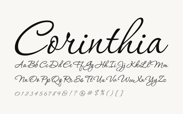 Corinthia specimen from Google Fonts