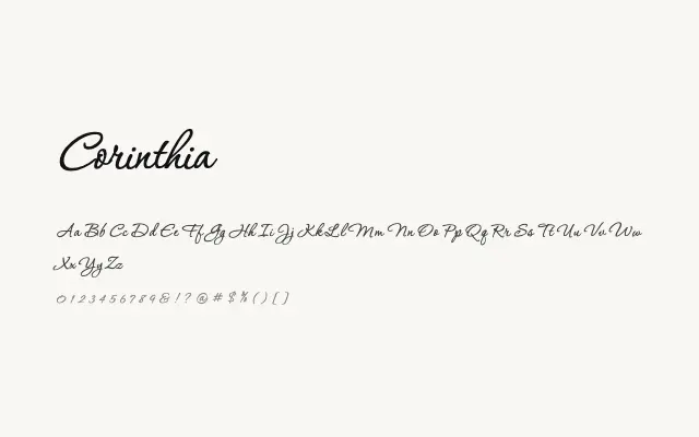 Corinthia specimen from Google Fonts