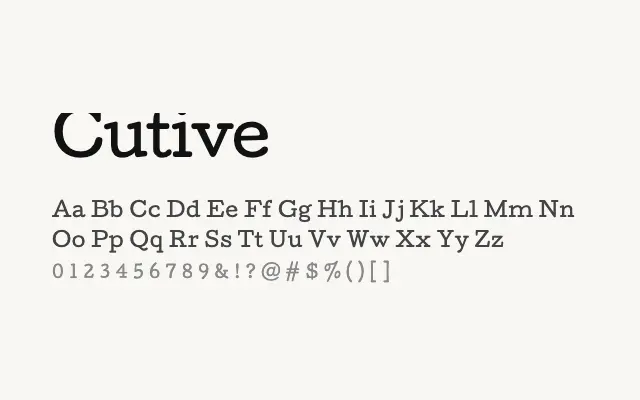 Cutive specimen from Google Fonts