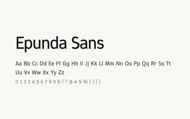 Epunda Sans specimen from Google Fonts