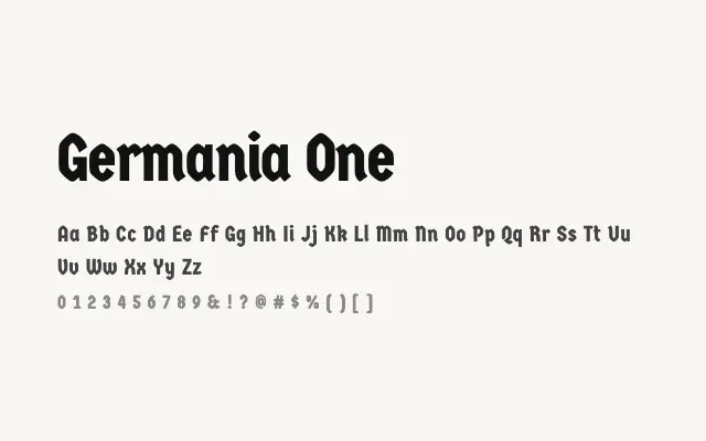 Germania One specimen from Google Fonts