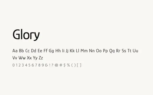 Glory specimen from Google Fonts