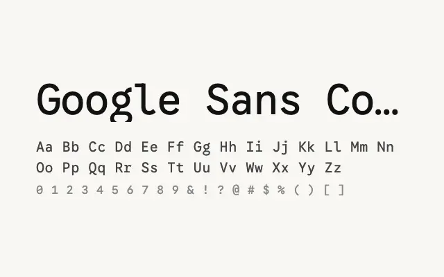 Google Sans Code specimen from Google Fonts