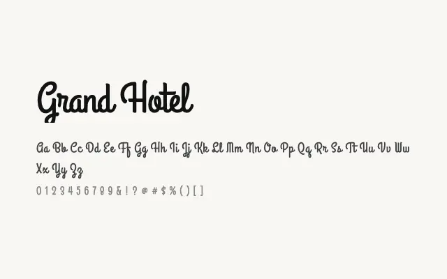 Grand Hotel specimen from Google Fonts