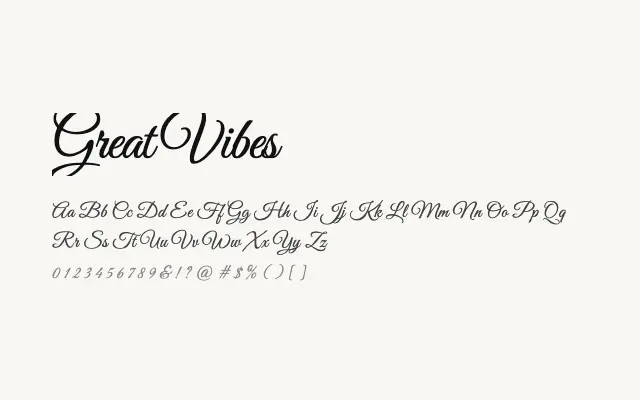 Great Vibes specimen from Google Fonts