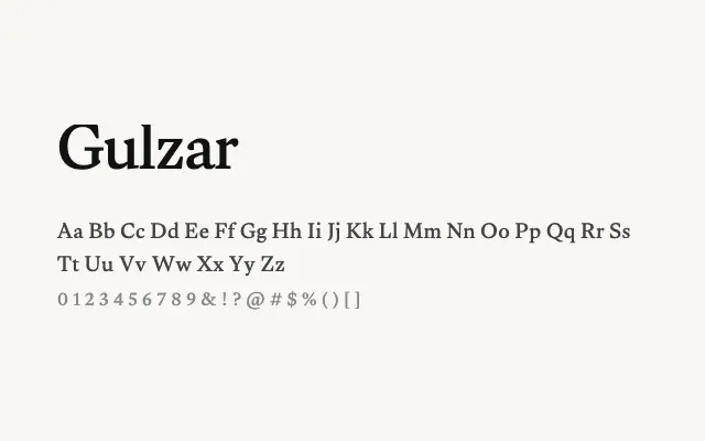 Gulzar specimen from Google Fonts