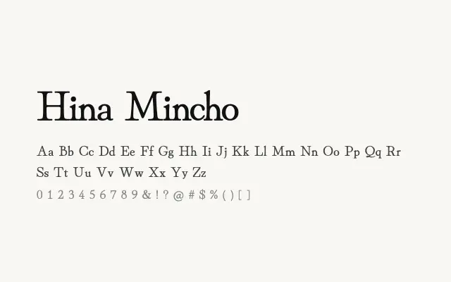 Hina Mincho specimen from Google Fonts