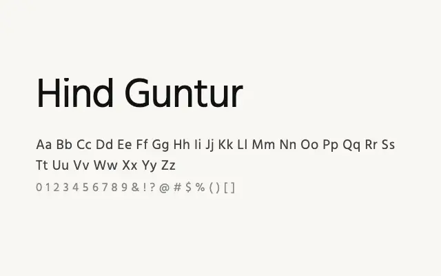Hind Guntur specimen from Google Fonts