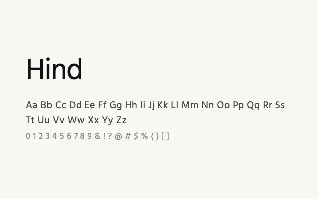 Hind specimen from Google Fonts