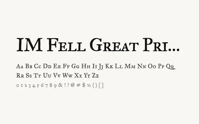 IM Fell Great Primer SC specimen from Google Fonts