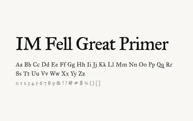 IM Fell Great Primer specimen from Google Fonts