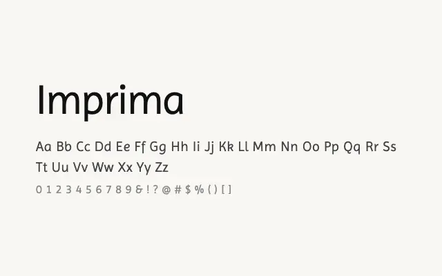 Imprima specimen from Google Fonts