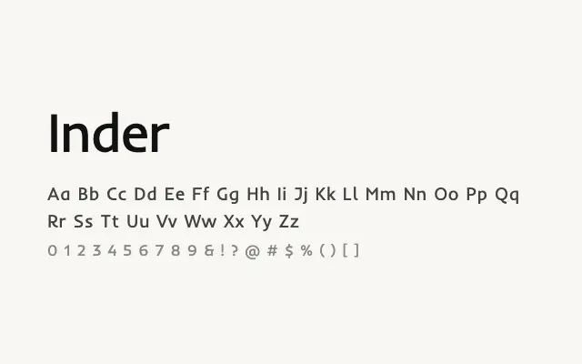 Inder specimen from Google Fonts