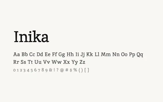 Inika specimen from Google Fonts