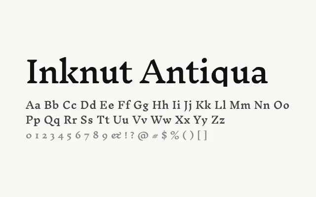 Inknut Antiqua specimen from Google Fonts