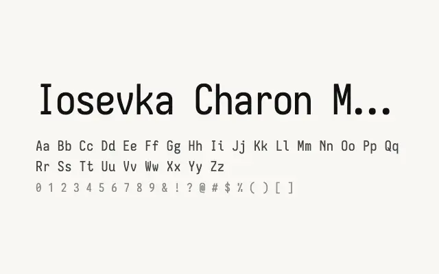 Iosevka Charon Mono specimen from Google Fonts