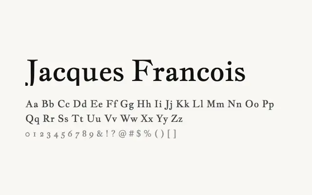 Jacques Francois specimen from Google Fonts