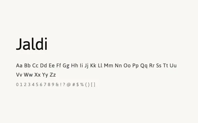 Jaldi specimen from Google Fonts