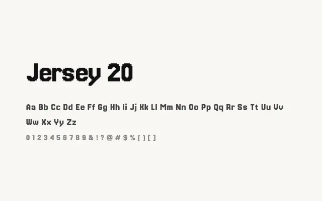 Jersey 20 specimen from Google Fonts
