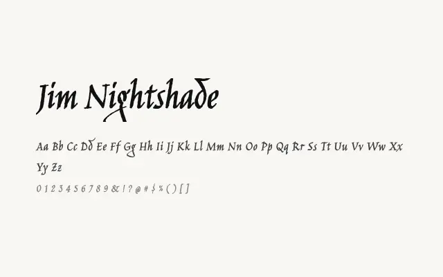 Jim Nightshade specimen from Google Fonts