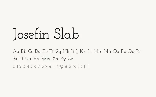 Josefin Slab specimen from Google Fonts