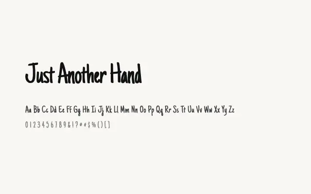 Just Another Hand specimen from Google Fonts