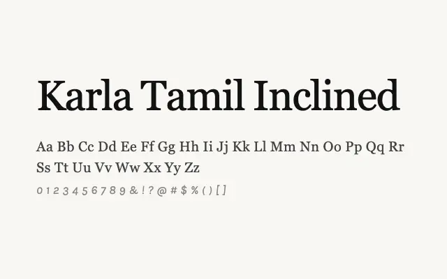 Karla Tamil Inclined specimen from Google Fonts