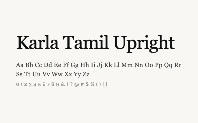 Karla Tamil Upright specimen from Google Fonts