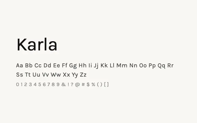 Karla specimen from Google Fonts